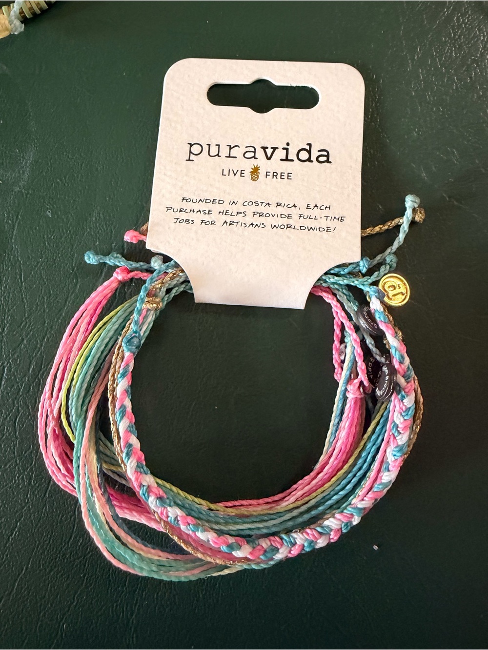 Pura Vida Pink, Teal and Yellow Layered String Bracelet Set